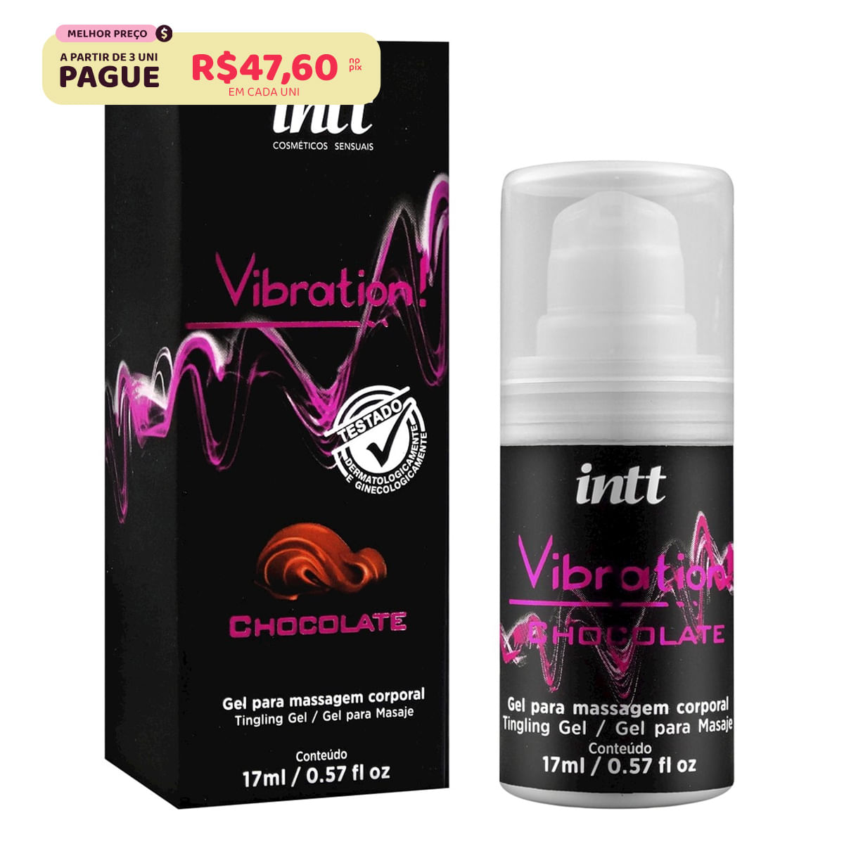 Vibration! Gel para Massagem Corporal Sabor Chocolate 17g INTT