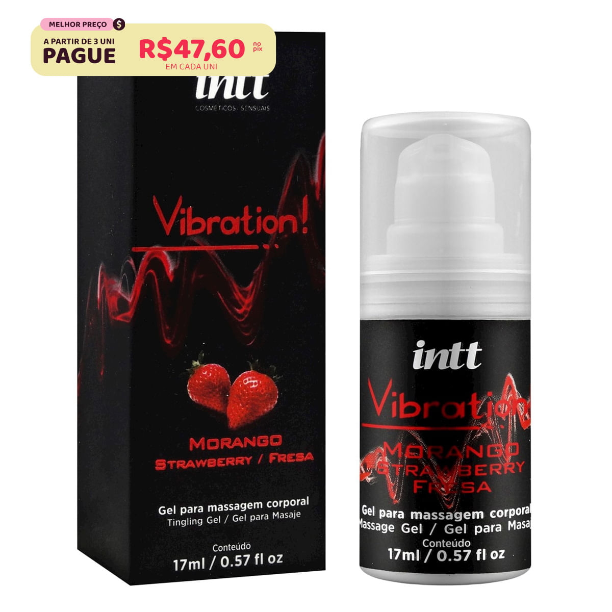 Vibration! Gel para Massagem Corporal Sabor Morango 17g Intt