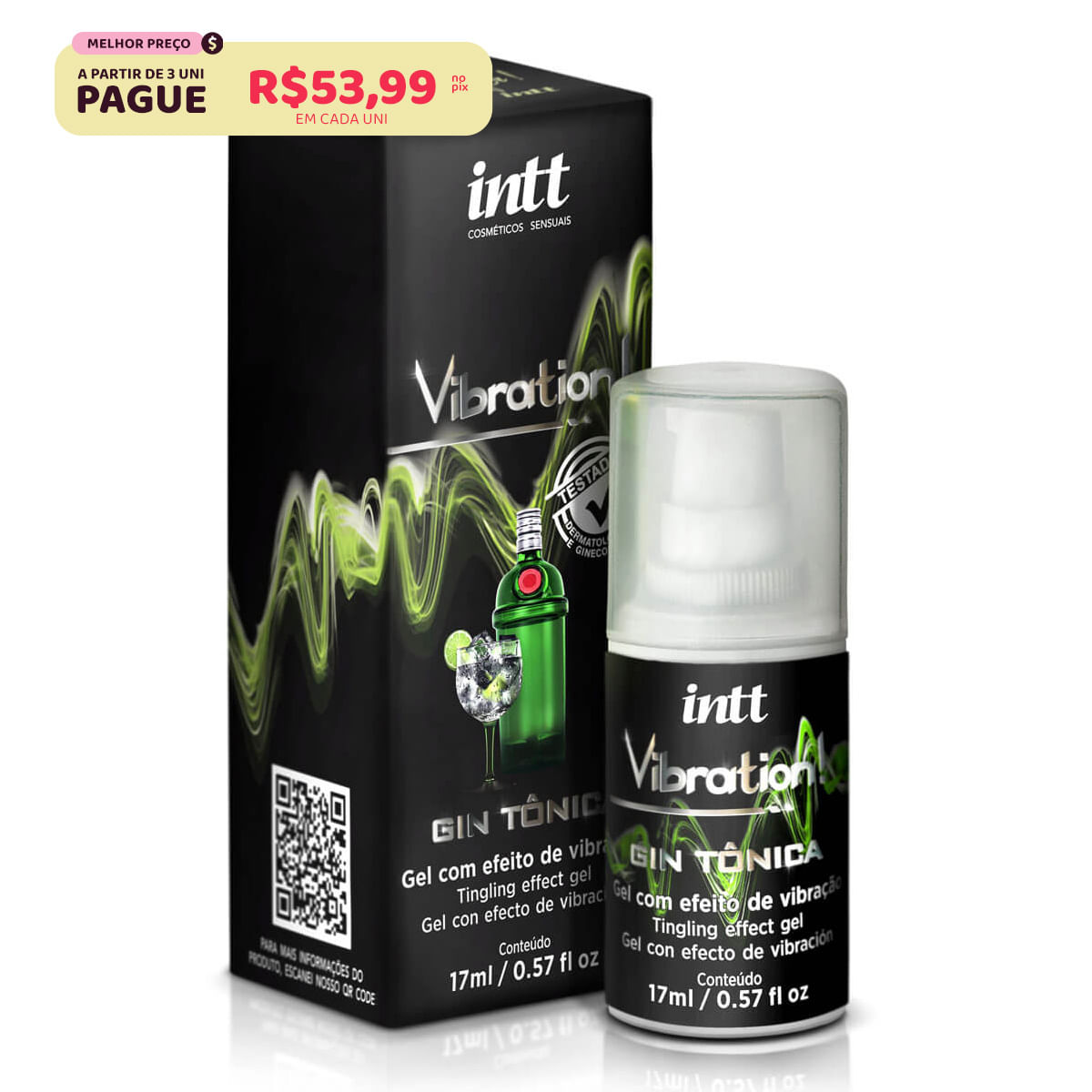 Vibration Gel Excitante que Vibra Sabor Gin Tônica 17ml Intt