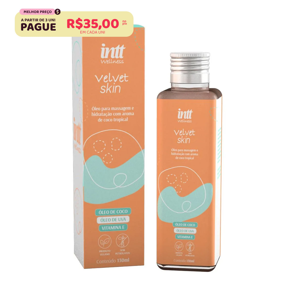 Velvet Skin Óleo para Massagem Corporal de Coco Tropical 130ml Intt Wellness