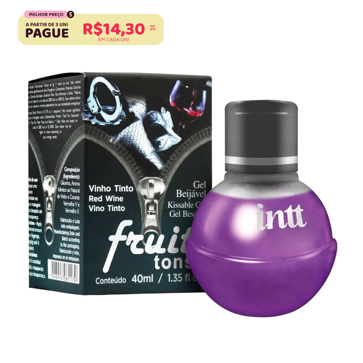 Fruit Sexy Gel Beijável Sabor Vinho Tinto 40ml Intt