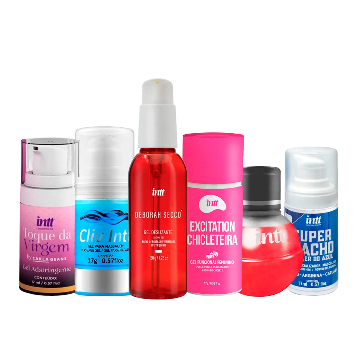 Kit com Cliv Intt Gold Excitation Chicleteira Super Macho Lubrificante DS Toque da Virgem Fruit Sexy