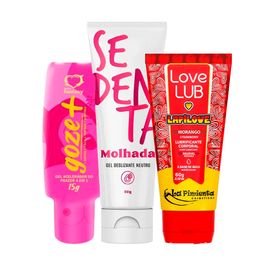 Kit com Goze + Gel Acelerador do Prazer Sedenta Molhada Gel Deslizante Neutro e Love Lub LapiLove