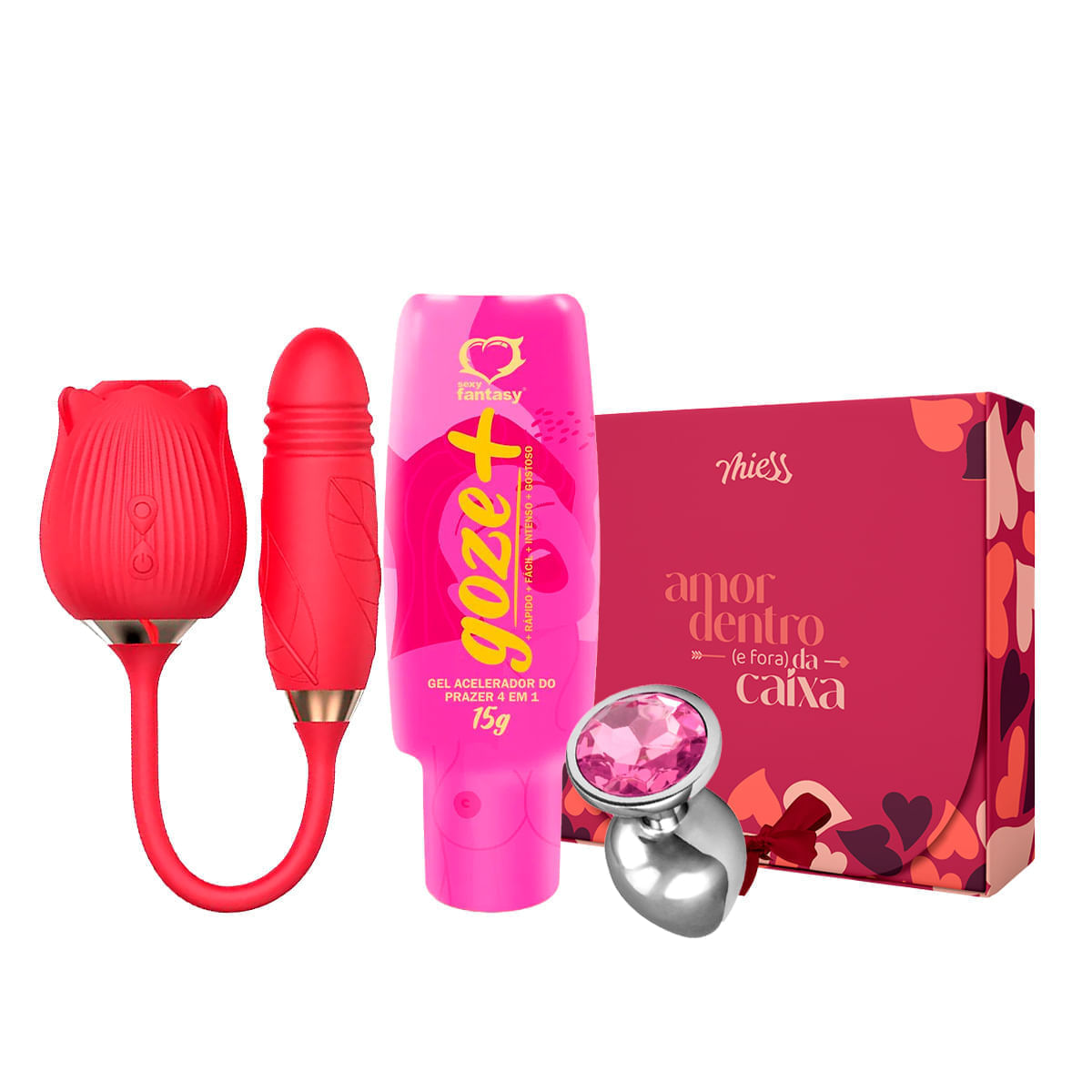 Kit com Goze + Sophie Vibrador Plug Anal P e Caixa Amor Dentro e Fora da