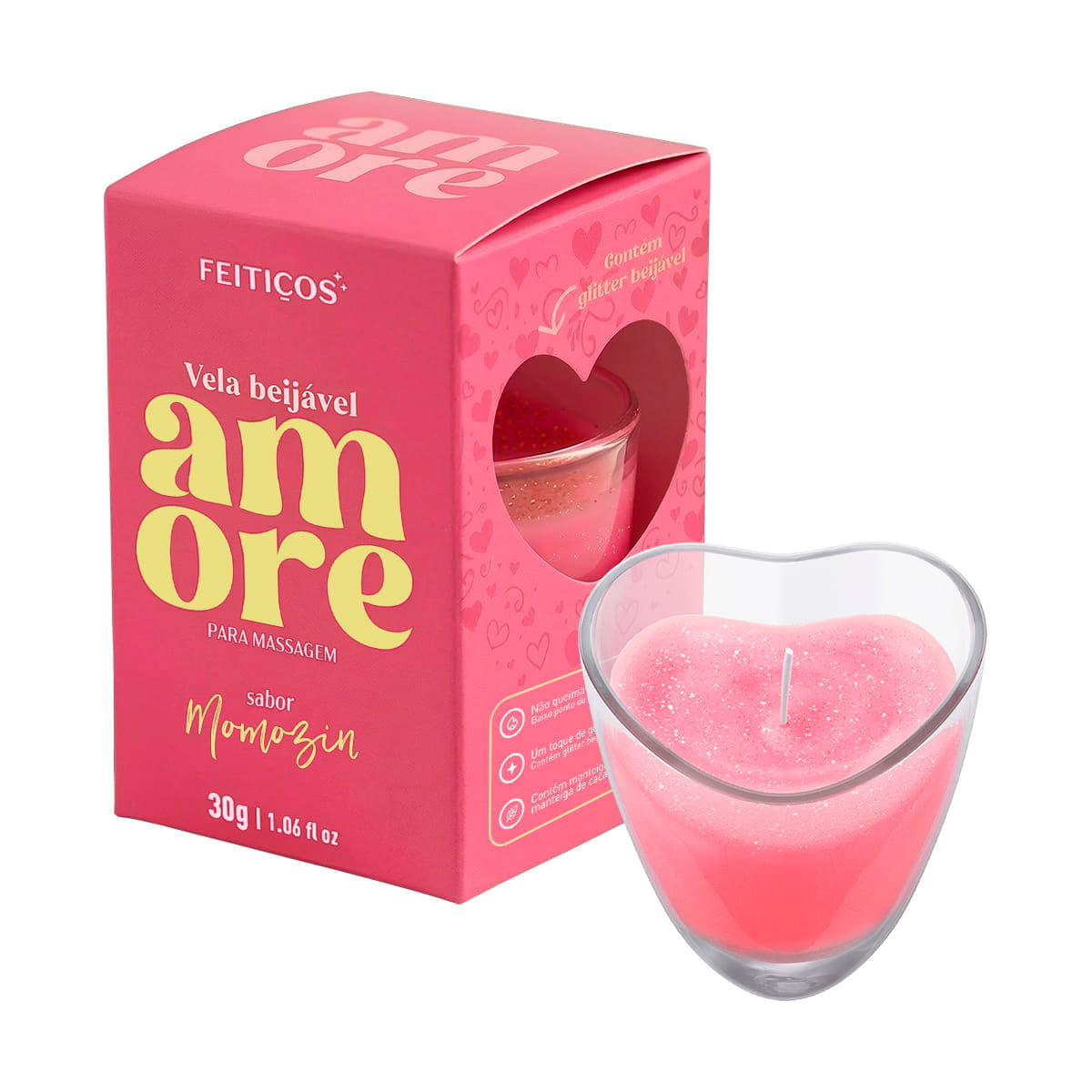 Amore Vela Beijável com Glitter 30g Feitiços Aromáticos