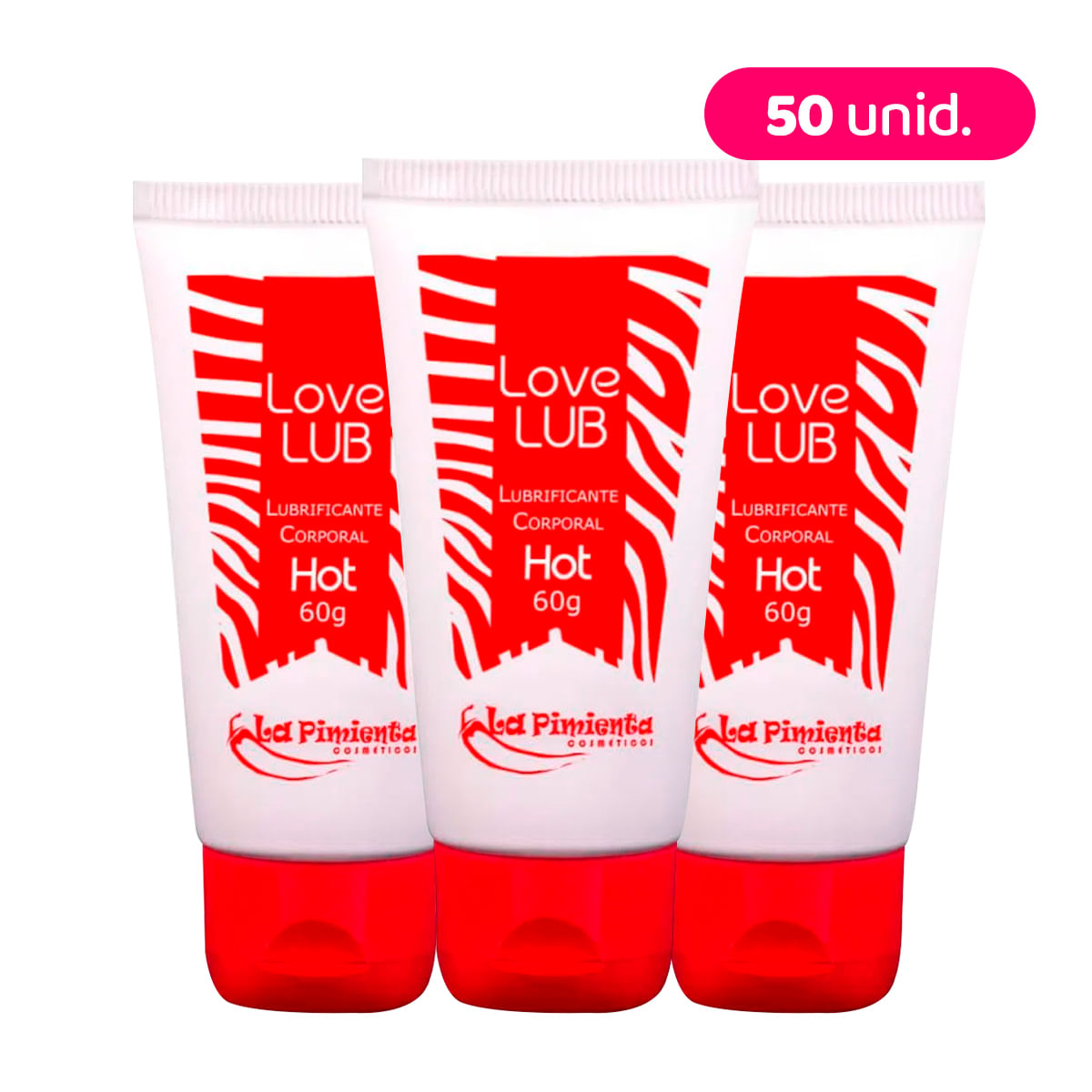 Kit com 50 Love Lub Hot Lubrificante Corporal