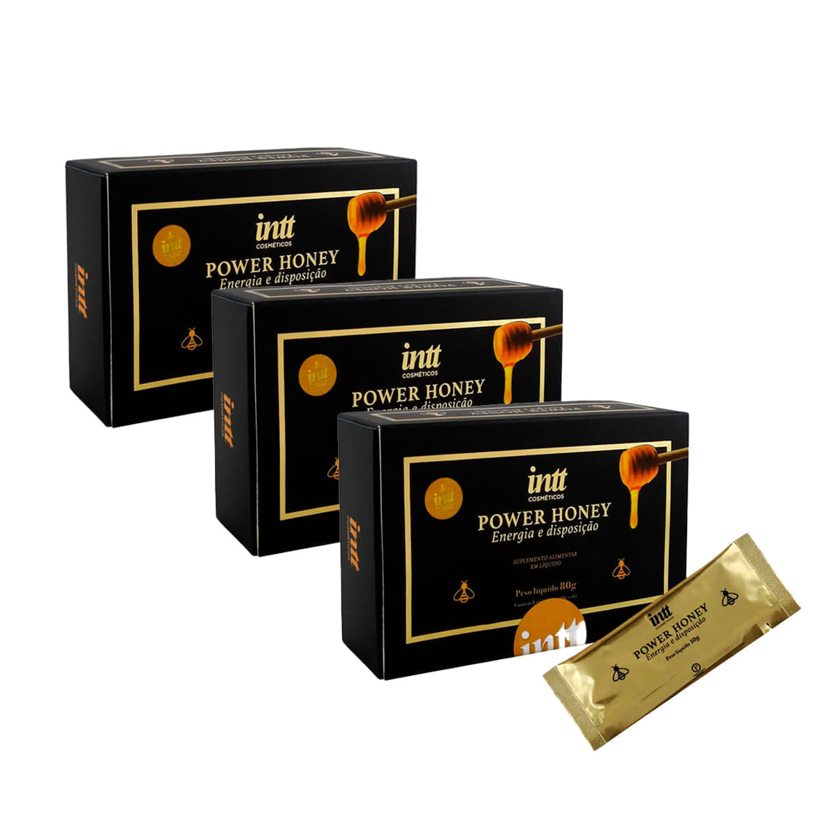 Kit com 03 Caixas Power Honey Energia e Disposição Suplemento Alimentar Liquido com 8 Sachês