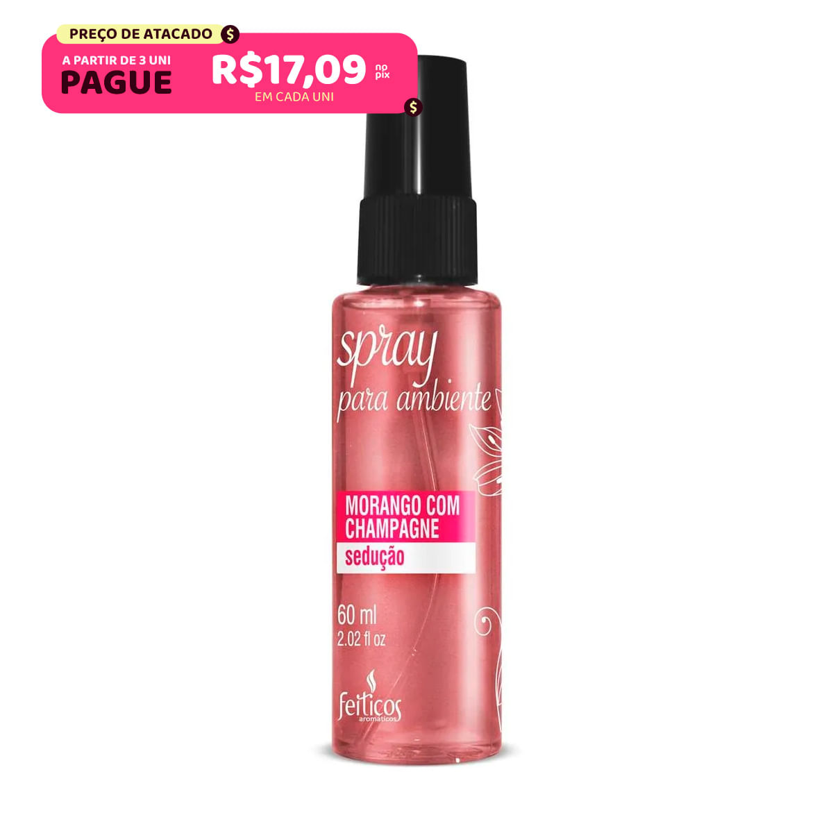 Spray para Ambiente Morango com Champanhe Sedução 60ml Feitiços
