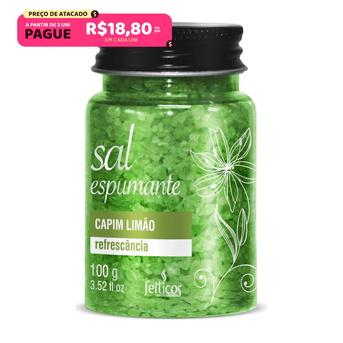 Sal Espumante Refrescância Capim Limão 100g Feitiços