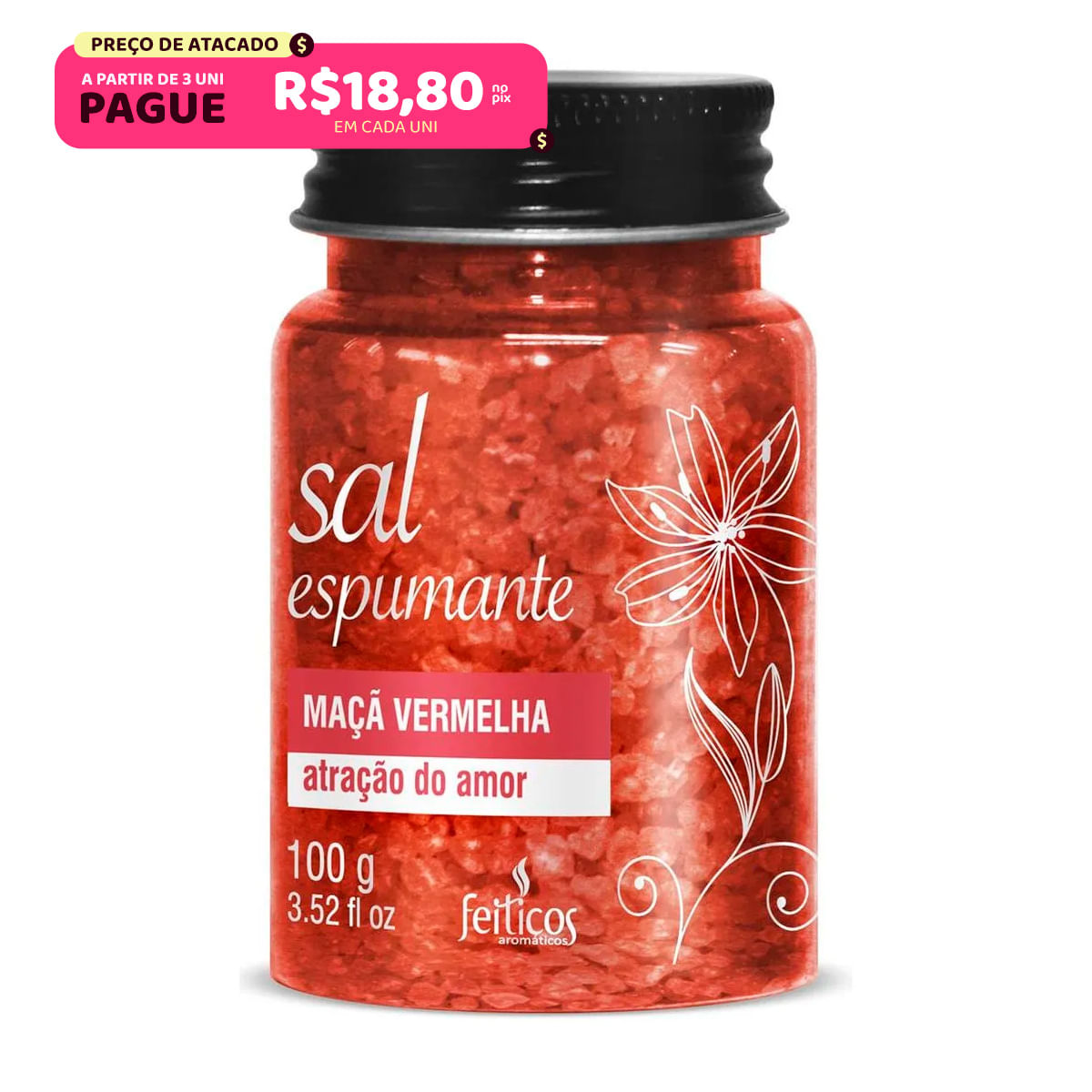 Sal Espumante Atração do Amor Maça Vermelha 100g Feitiços