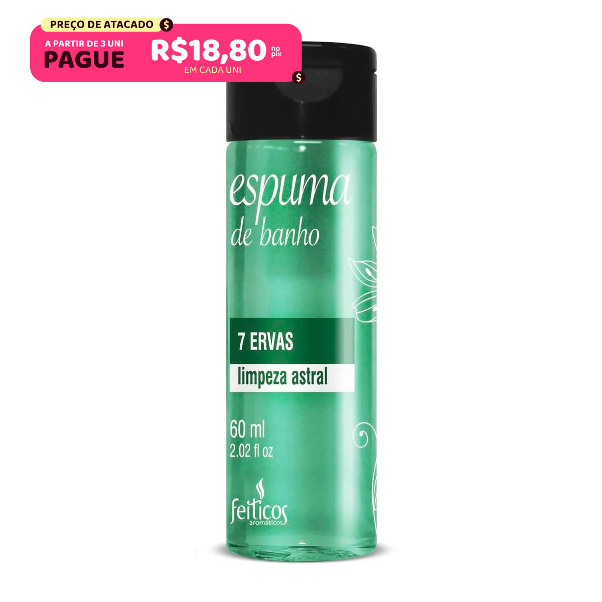 Espuma de Banho 7 Ervas Limpeza Astral 60ml Feitiços