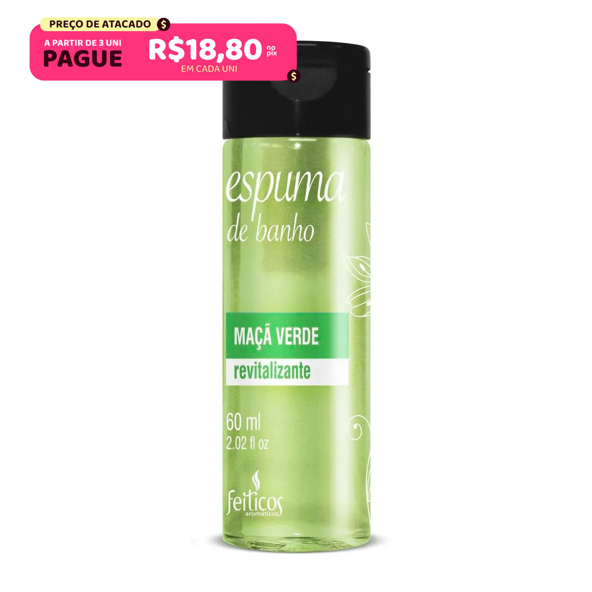 Espuma de Banho Maça Verde Revitalizante 60ml Feitiços