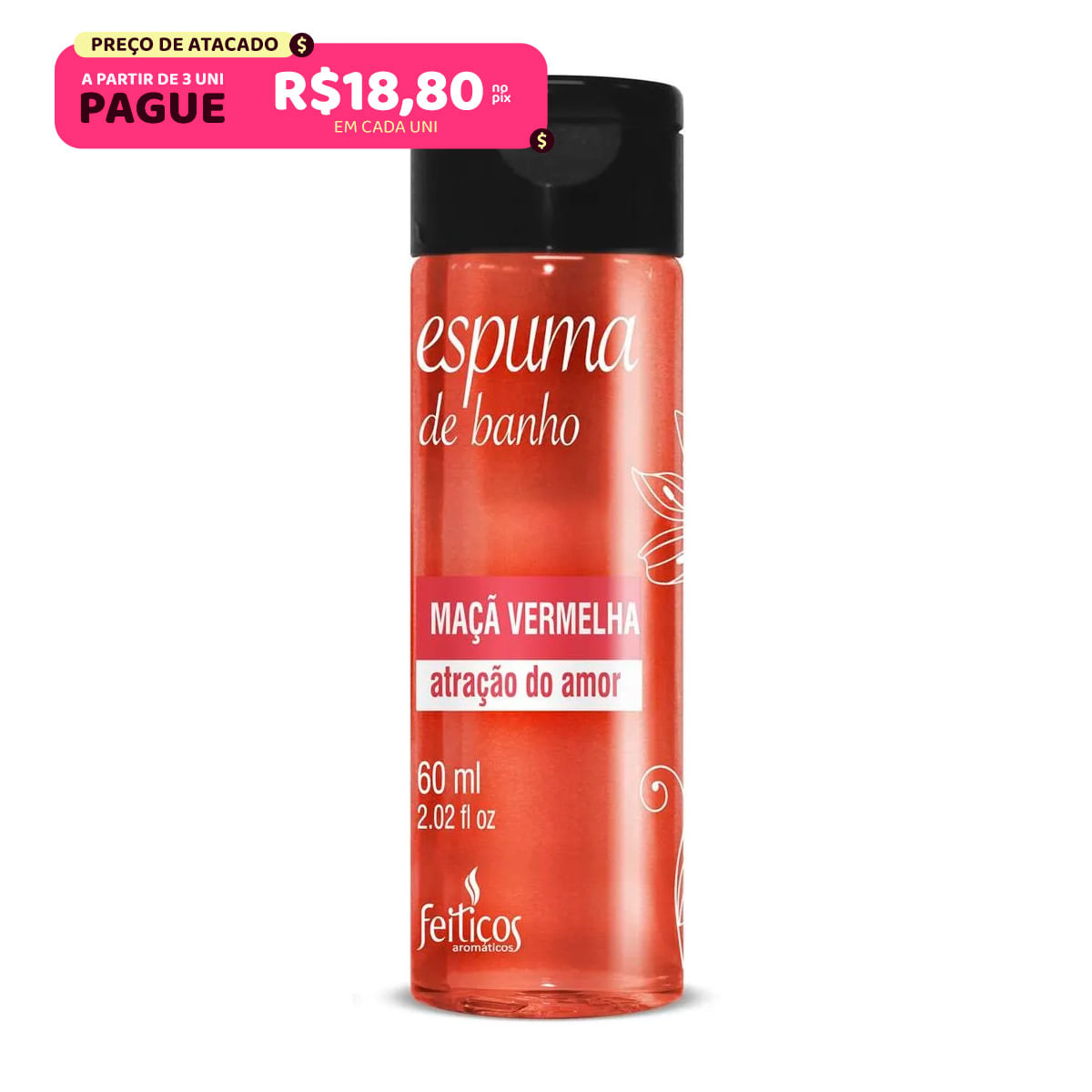 Espuma de Banho Maçã Vermelha Atração do Amor 60ml Feitiços