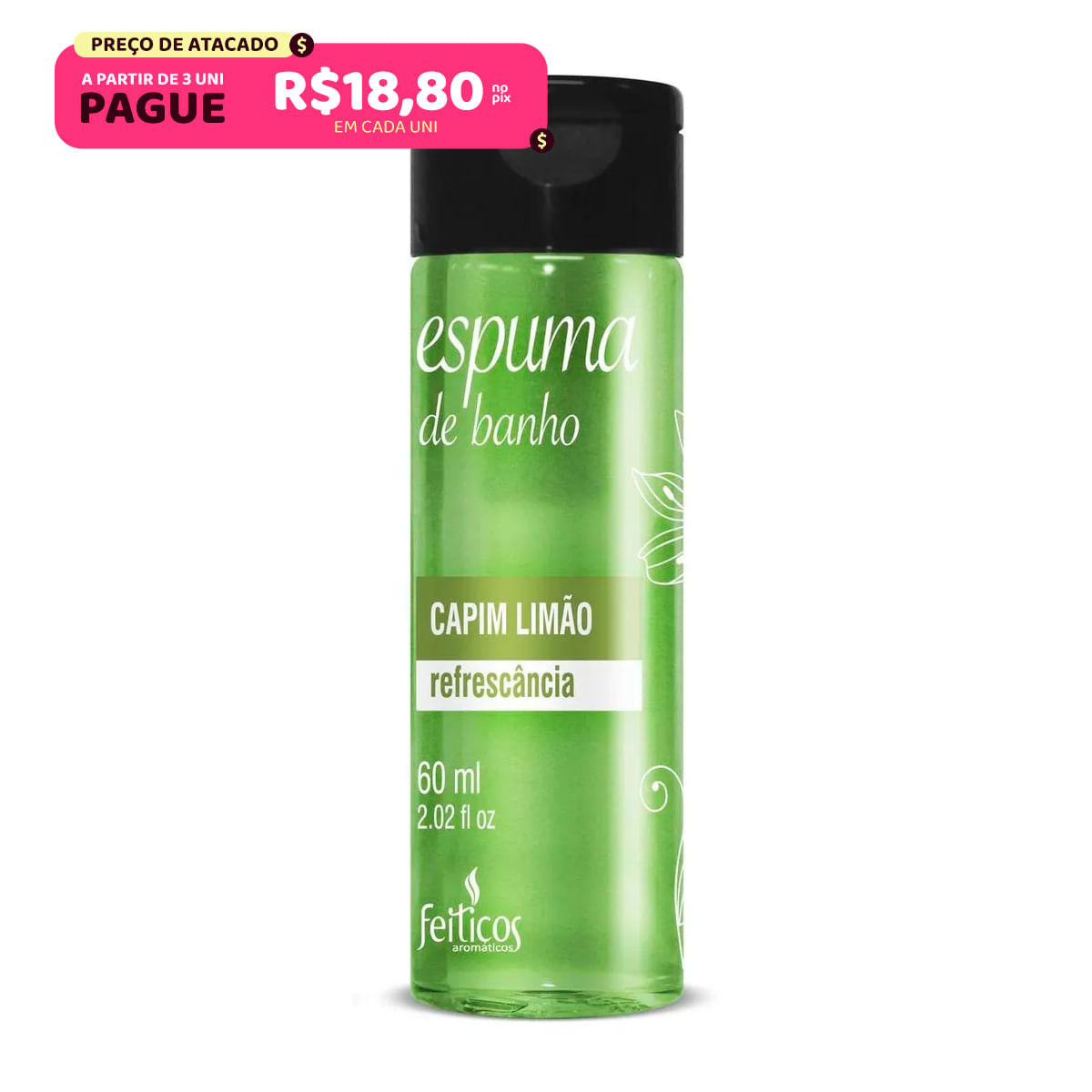 Espuma de Banho Capim Limão Refrescância 60ml Feitiços
