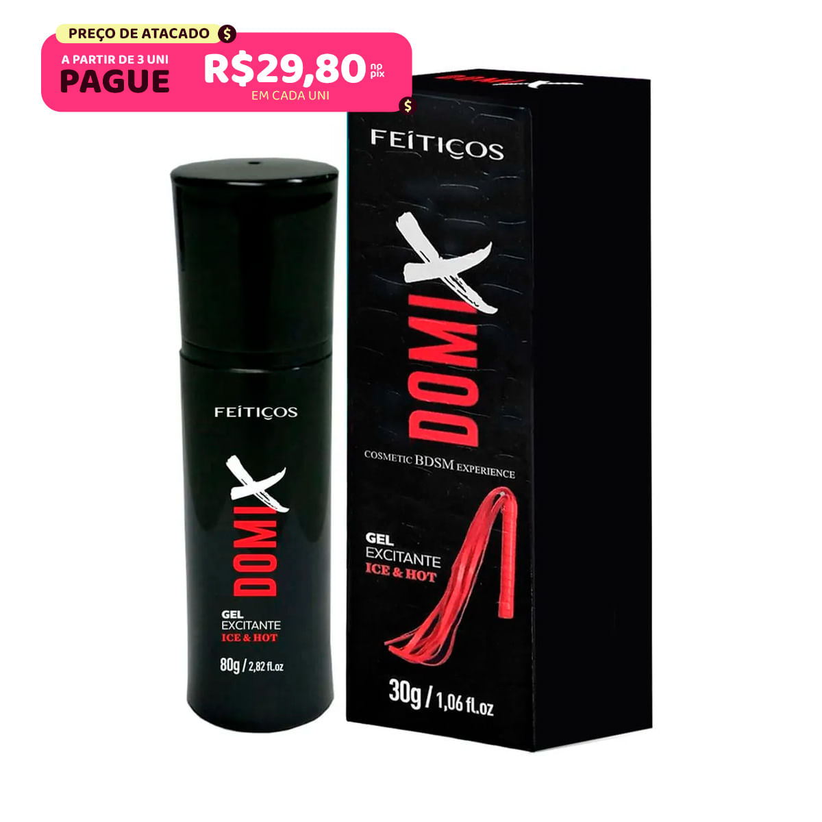 Domix Gel Excitante de Adestramento Ice & Hot Linha BDSM Premium 30g Feitiços Aromáticos