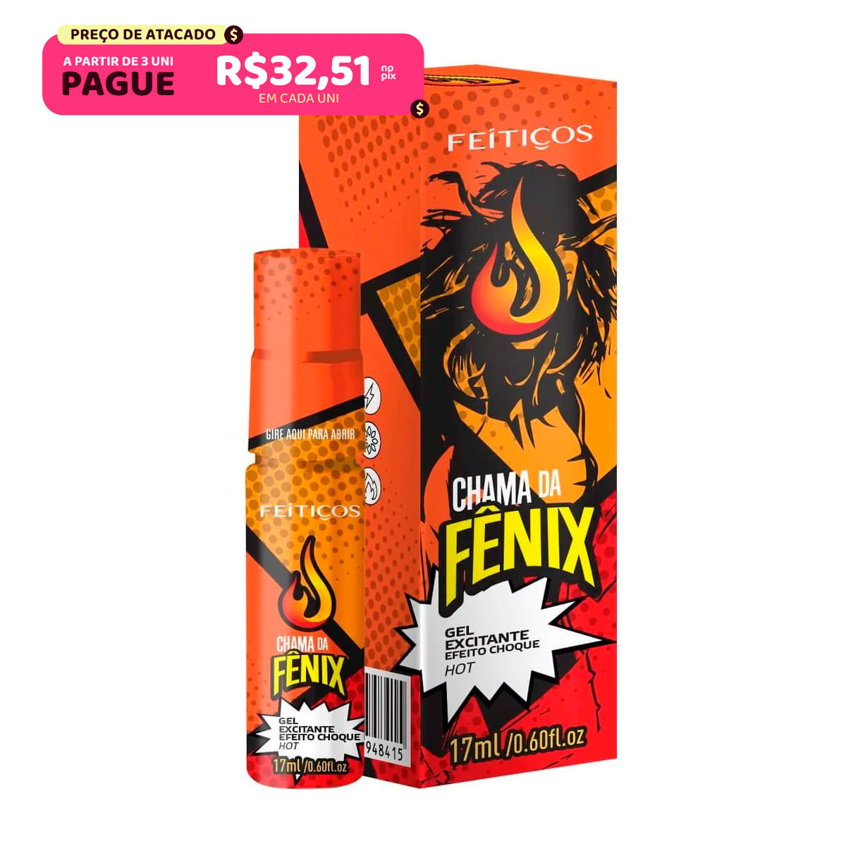 Chama da Fênix Gel Excitante Unissex Hot 17ml Feitiços Aromáticos