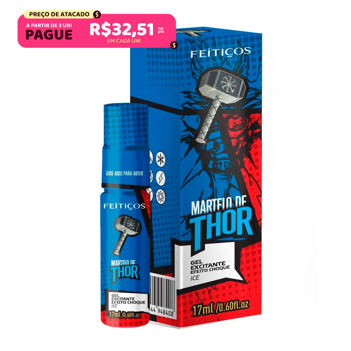Martelo de Thor Gel Excitante Masculino Ice 17ml Feitiços Aromáticos