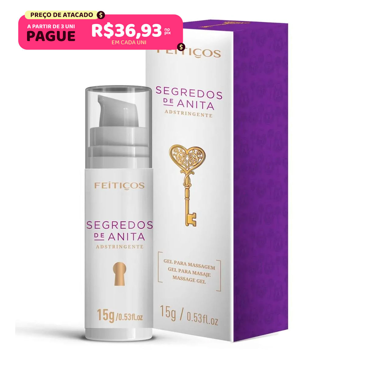 Segredos De Anita Gel Adstringente para Massagem 15g Feitiços Aromáticos