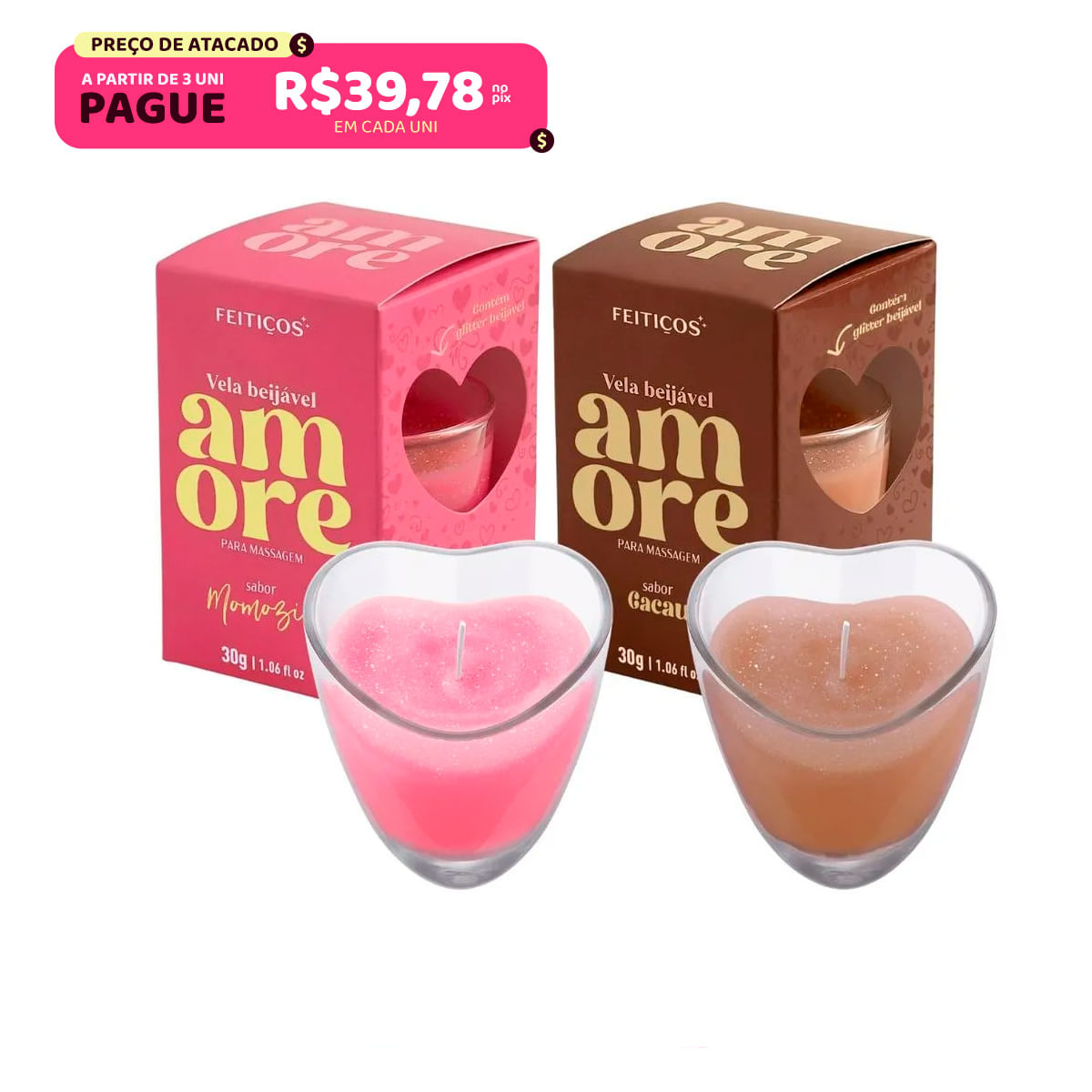 Amore Vela Beijável com Glitter 30g Feitiços Aromáticos