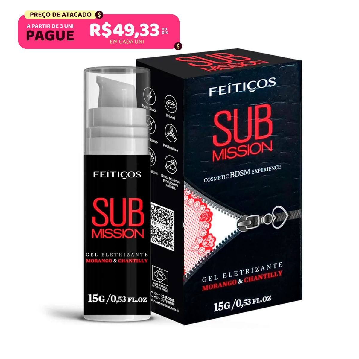 Sub Mission Gel Eletrizante Sabor Sabor Morango e Chantilly 15g Feitiços Aromáticos Sub Mission Gel Eletrizante Sabor Sabor Morango e Chantilly 15g Feitiços Aromáticos