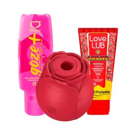 Kit com Rosa Estimuladora de Clitóris Goze + e Love Lub LapiLove