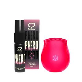 Duplinha com Perfume Phero Aroma Feminino e Estimulador de Clitóris em Formato de Rosa
