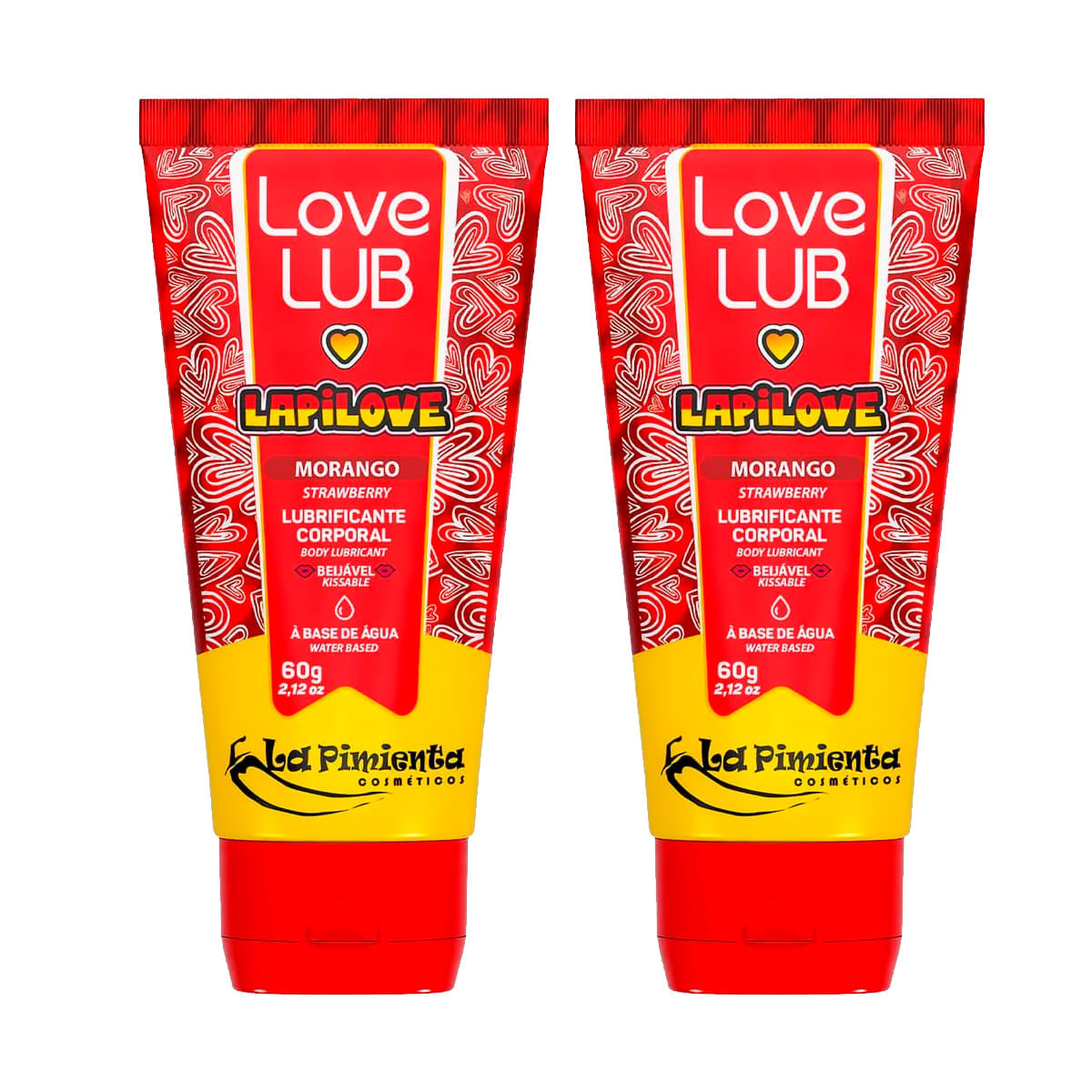 Duplinha com Love Lub LapiLove Morango Lubrificante Corporal Beijável 60g