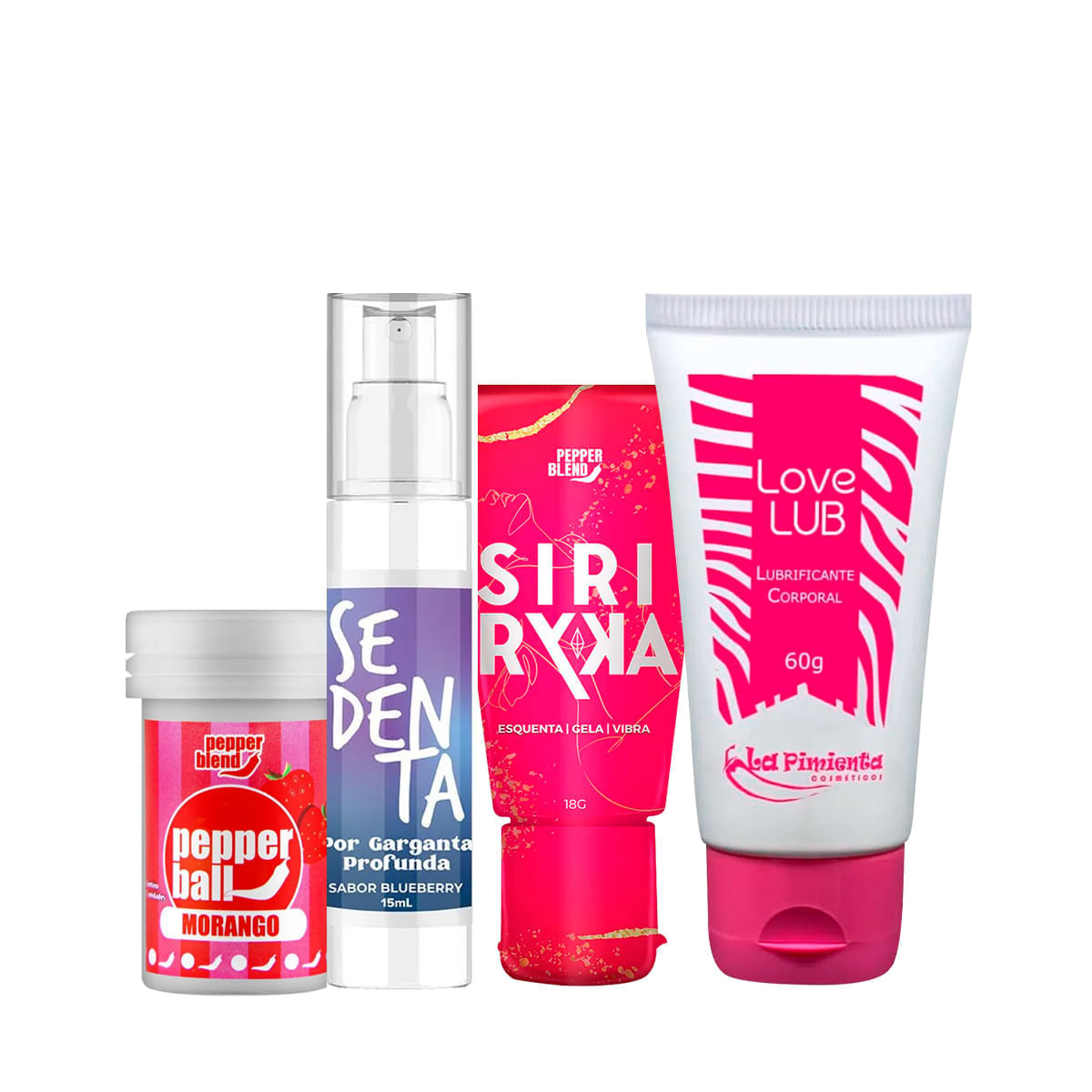 Kit com Gel Siri Ryca Pepper Ball Bolinha Explosiva Sedenta por Garganta Profunda e Love Lub
