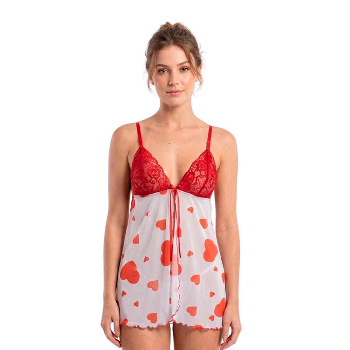 Camisola Sensual Larissa em Renda e Tule com Corações Pimenta Sexy