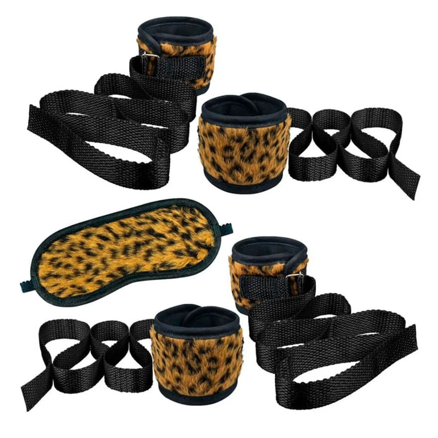 Kit Bondage com Algema Tornozeleira e Venda em Pelúcia La Pimienta
