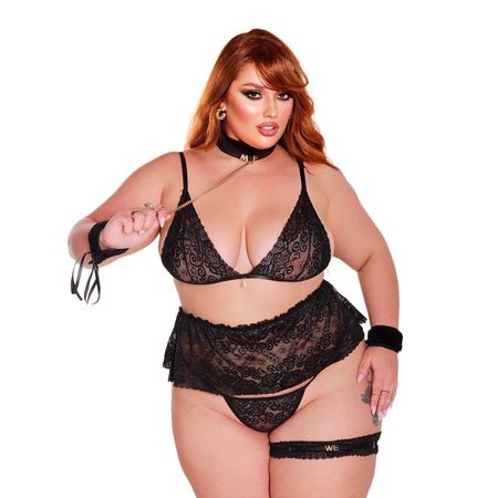 Conjunto em Renda Plus Size com Algemas Persex e Mini Saia Coleção Metamorfose Tallyta Moda Apimenta