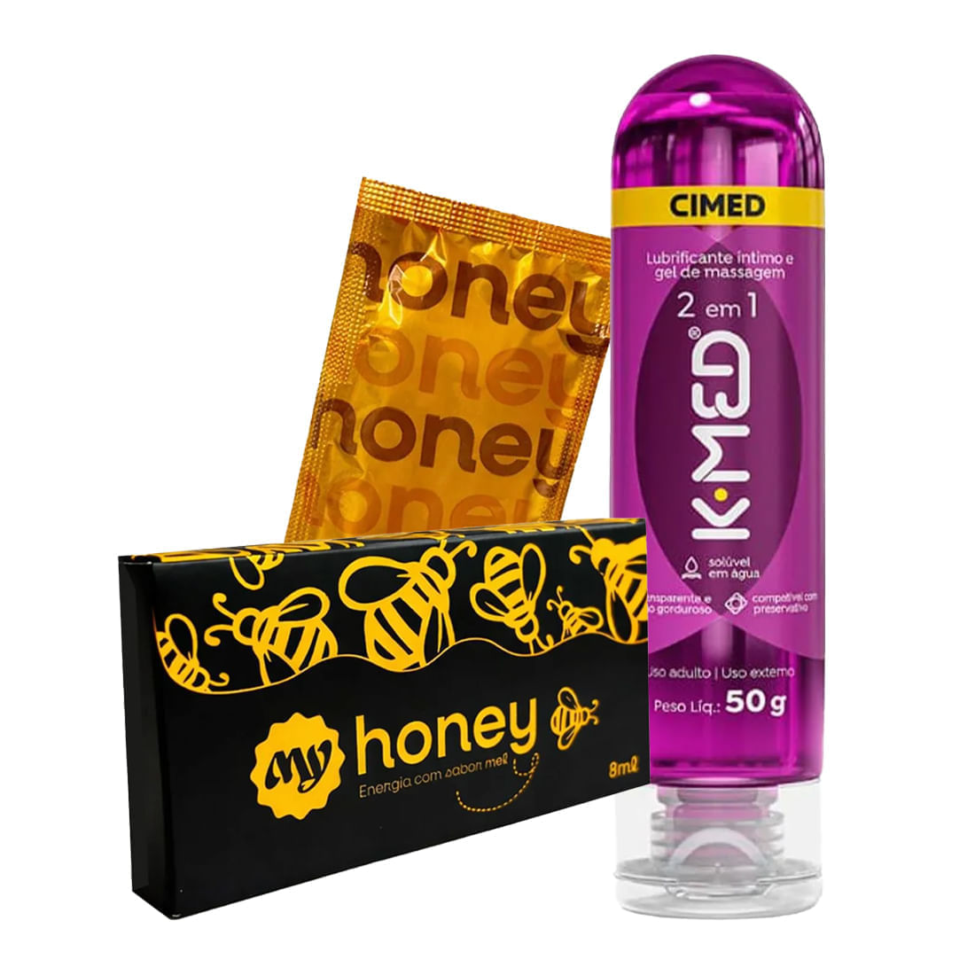 Kit com MyHoney Mel Estimulante e Lubrificante Íntimo K-Med 2 em 1