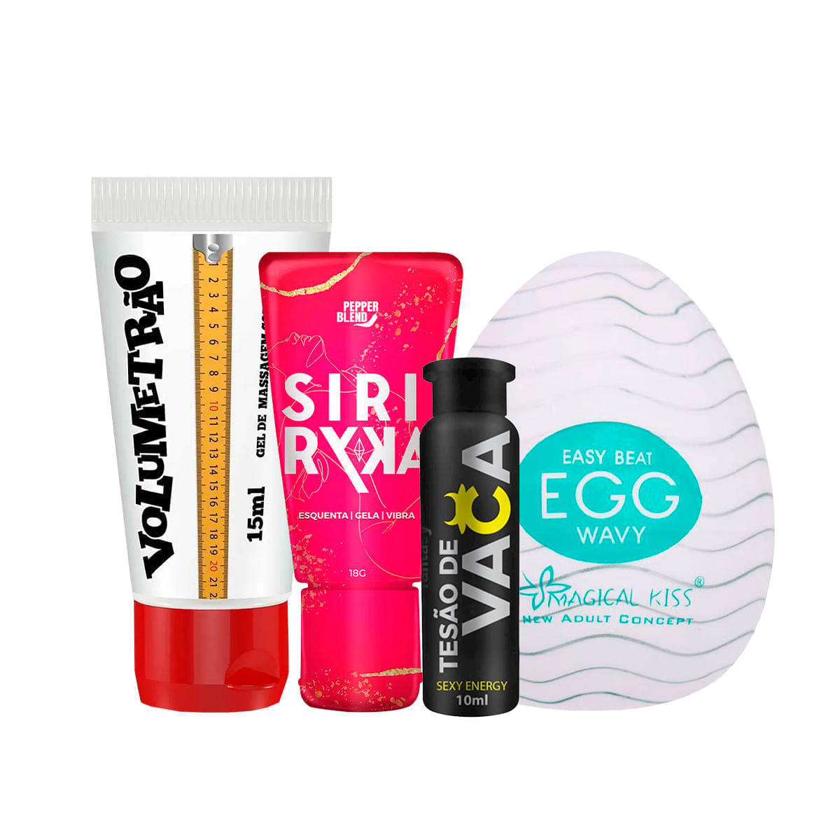 Kit com Gel Siri Ryka Volumetrão Gel Vasodilatador Tesão de Vaca Afrodisíaco e Egg Wavy Masturbador