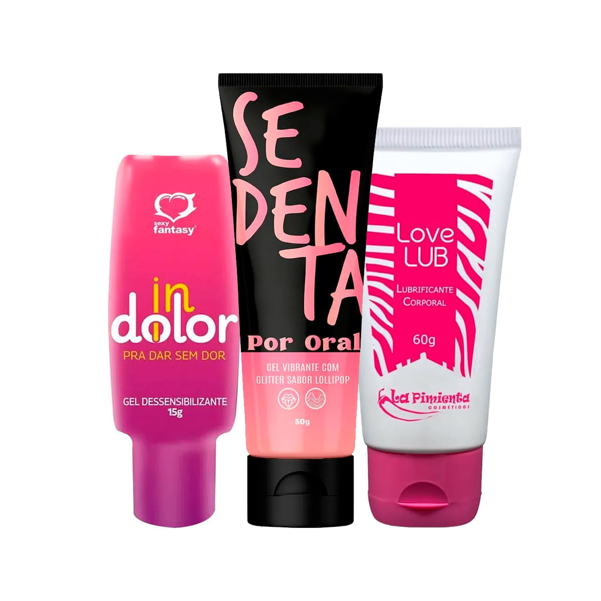 Kit com Sedenta Por Oral InDolor Gel Dessensibilizante e Love Lub Lubrificante Corporal Neutro