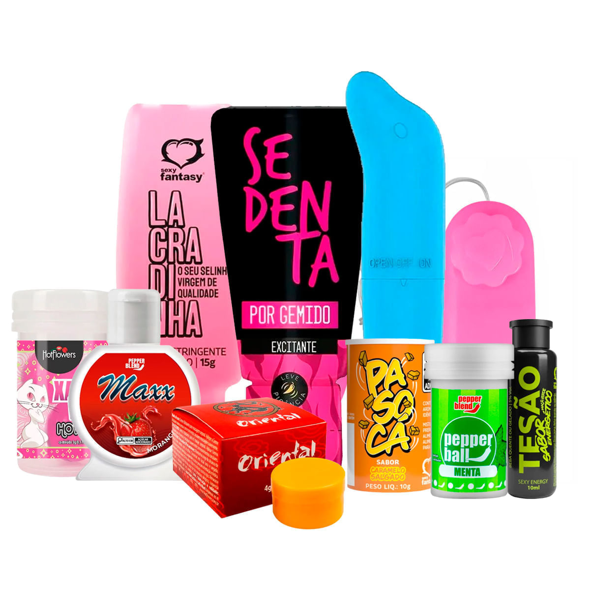 Kit com Ball Xana Loka Lacradinha Maxx Babaloo Pasocá Ball Pomada Oriental Sedenta Gemido Golfinho Tesão Sabor e Bullet