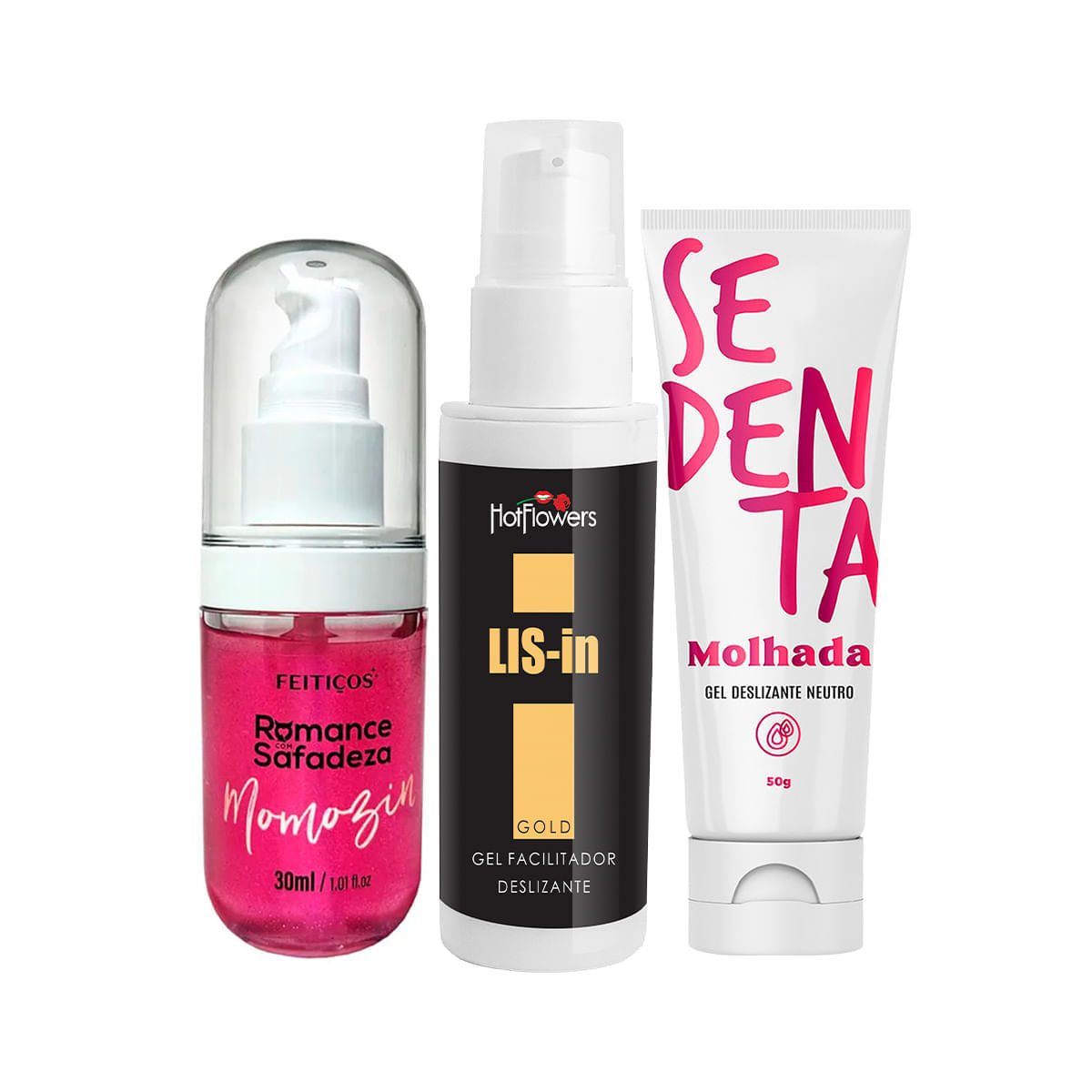 Kit com Romance com Safadeza Momozin LIS-In Gel Dessensibilizante Anal e Sedenta Molhada Gel Desliza