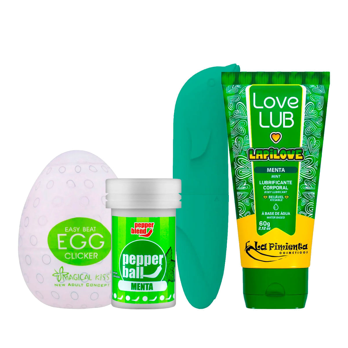 Kit com Egg Clicker Pepper Ball MyVibro Vibrador Ponto G Golfinho Aveludado e Love Lub LapiLove