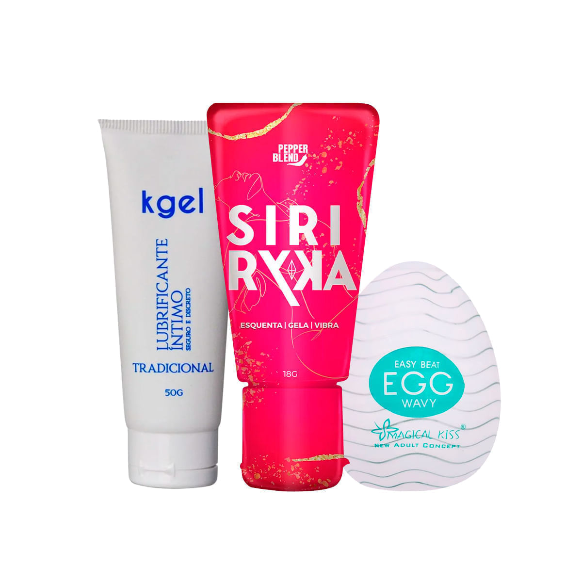 Kit com Siri Ryka Excitante KGEL Lubrificante e Egg Wavy Masturbador