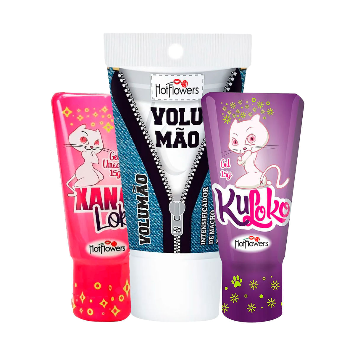 Kit com Xana Loka Excitante Kuloko Dessensibilizante Anal e Volumão Excitante Masculino