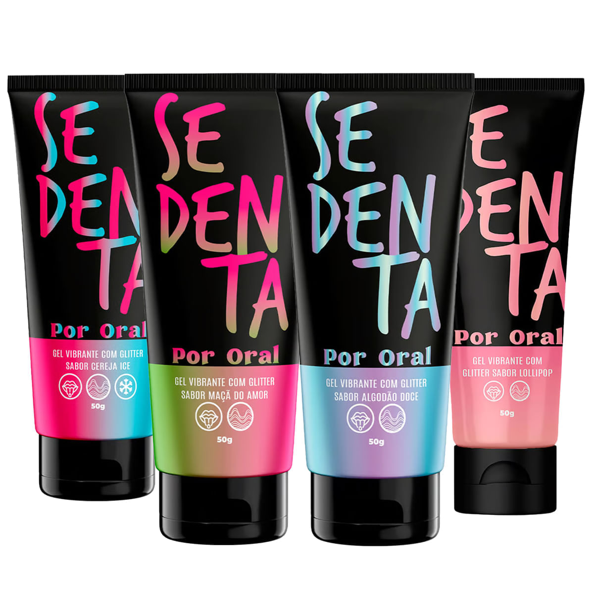 Kit Erótico com Sedenta Por Oral Cereja Ice, Maça do Amor, Algodão Doce e Lollipop