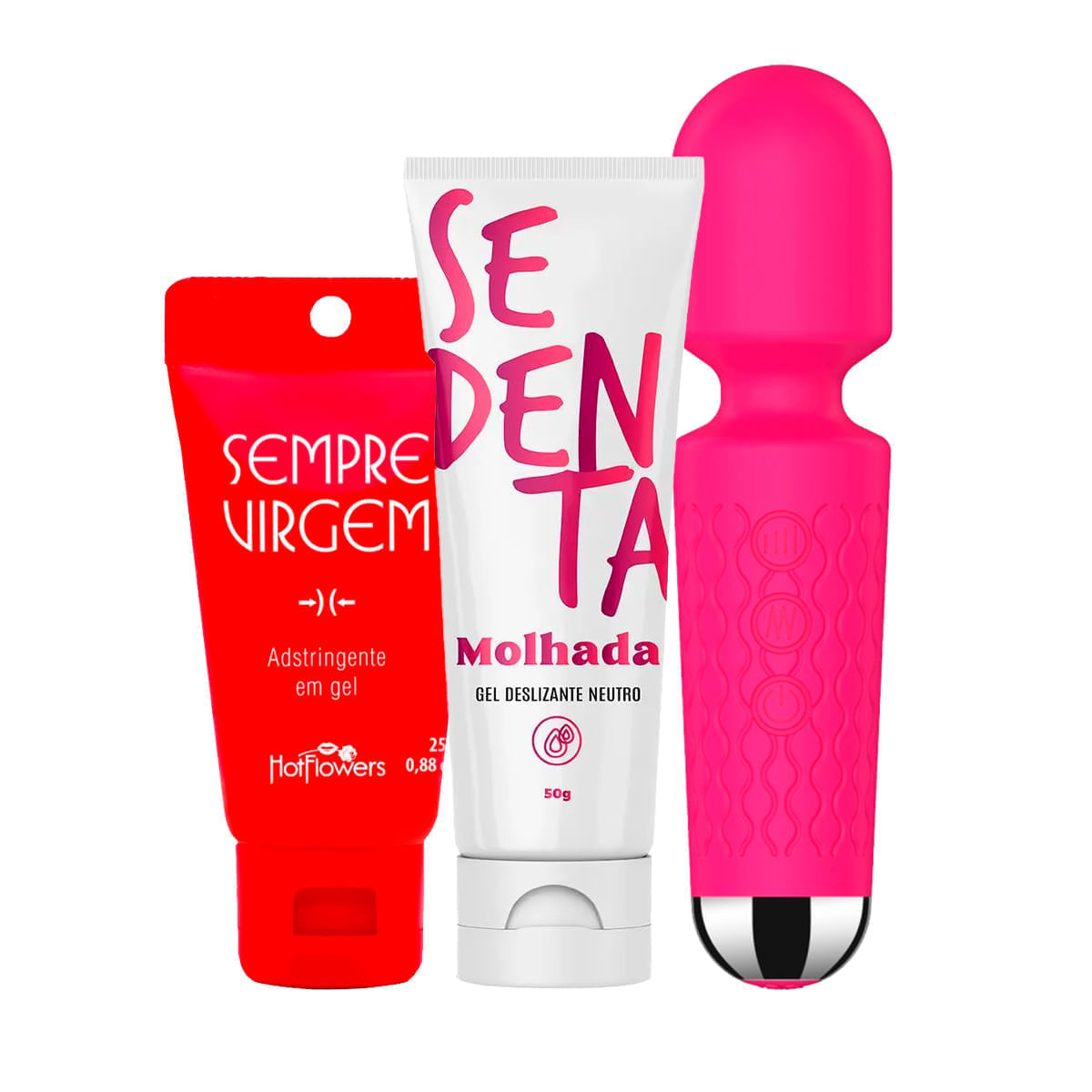 Kit com Gel Adstringente Sempre Virgem Sedenta Molhada e Mini Toy Vibrador Varinha Mágica