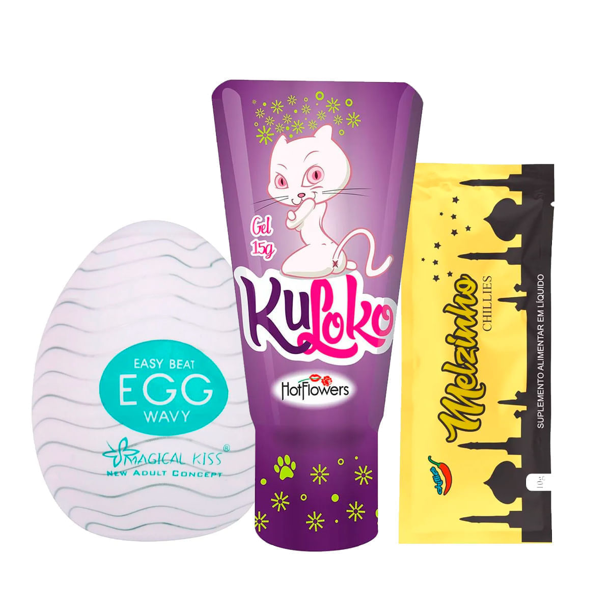 Kit com Egg Wavy Masturbador Kuloko Dessensibilizante e Melzinho Árabe Excitante