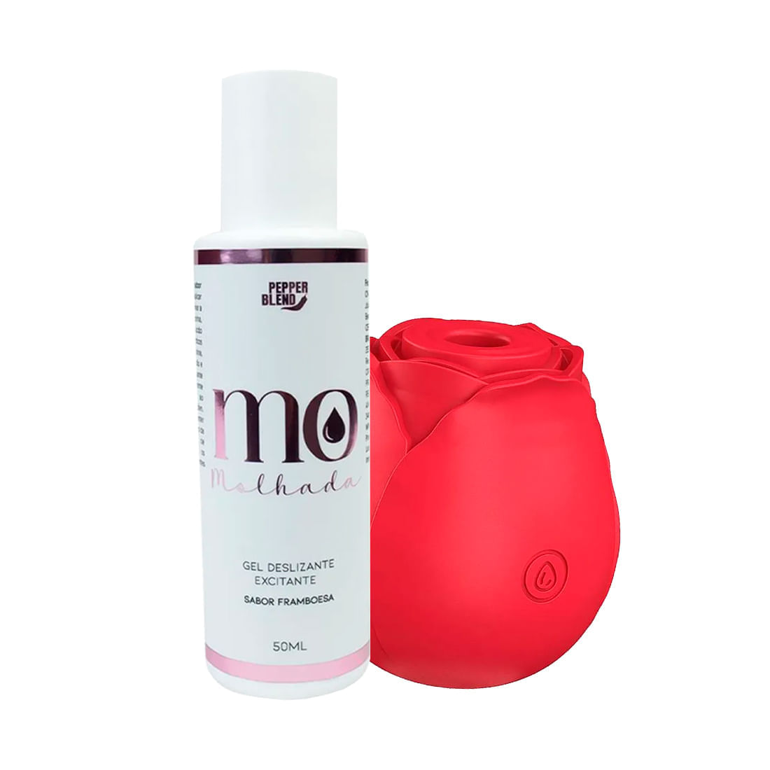 Duplinha com MO Molhada Lubrificante Excitante e Rosa Estimuladora de Clitóris