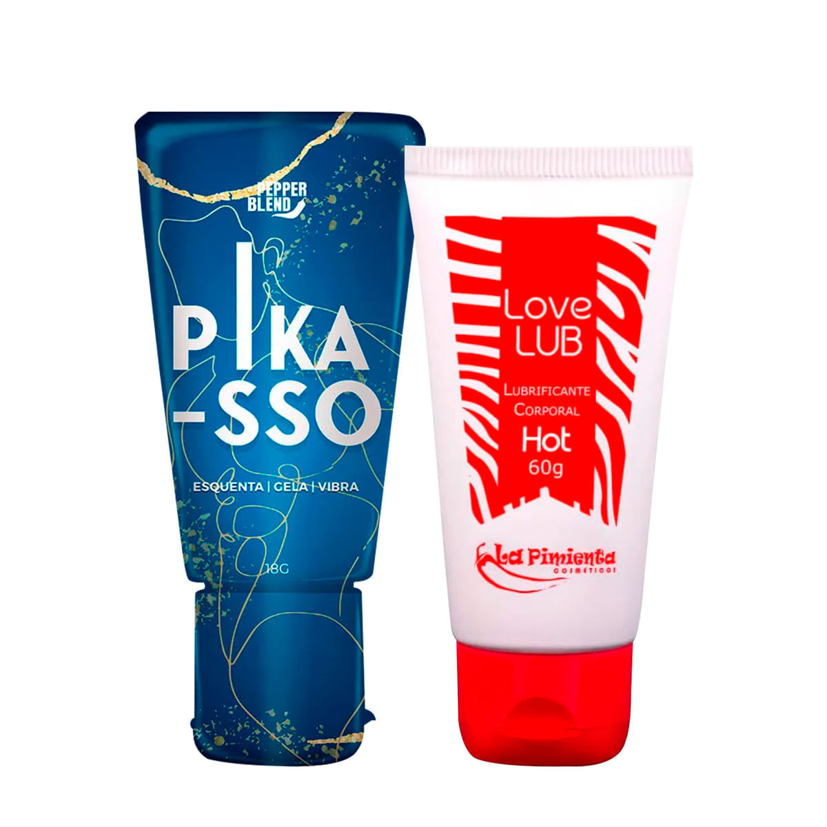 Duplinha com Pikasso Excitante e Love Lub Hot Lubrificante