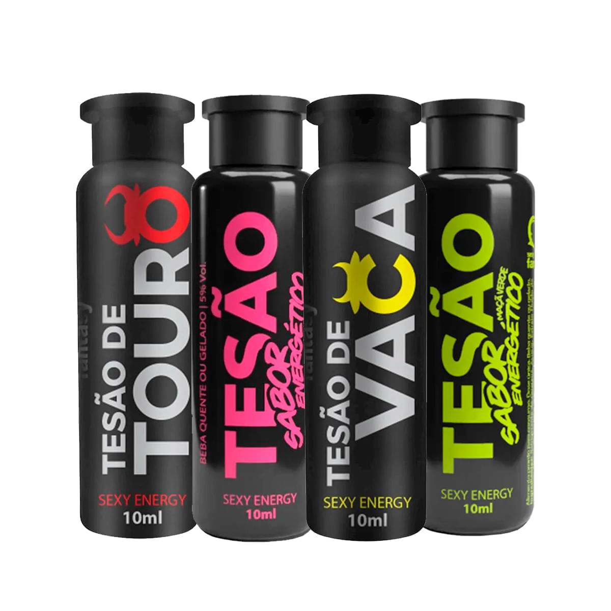 Kit com Tesão de Touro Tesão de Vaca e Tesão Sabor Energético e Maça Verde