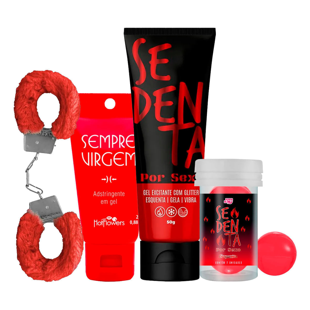 Kit com Sempre Virgem Sedenta por Sexo Pepper Ball Sedenta e Algema de Metal