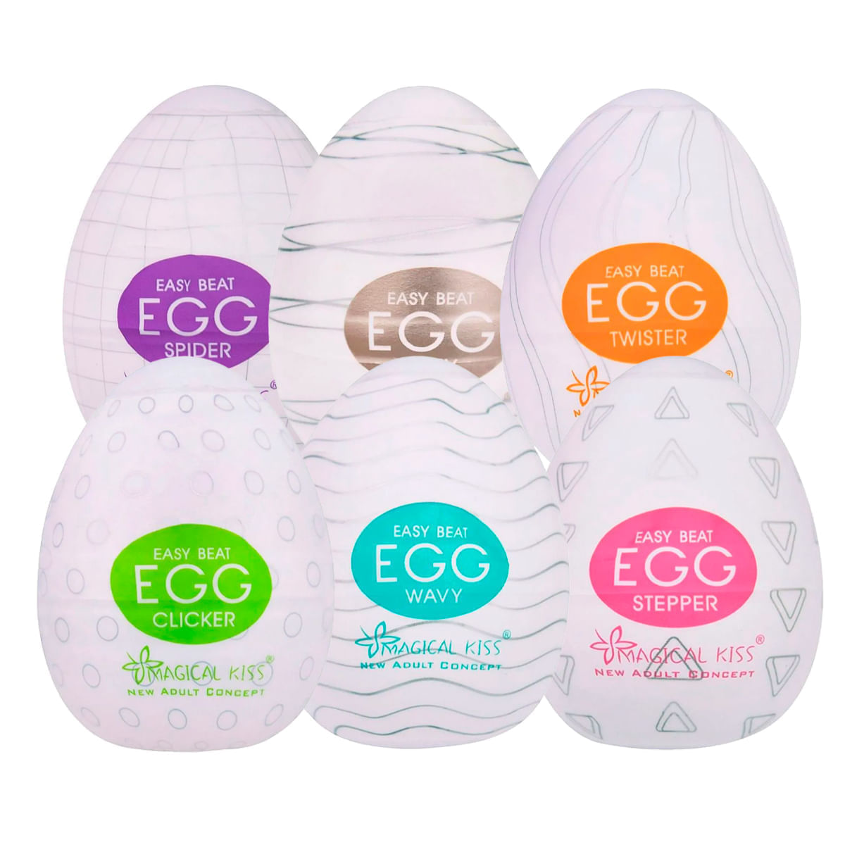 Kit com 6 Egg Stepper Wavy Clicker Spider Silky e Twister
