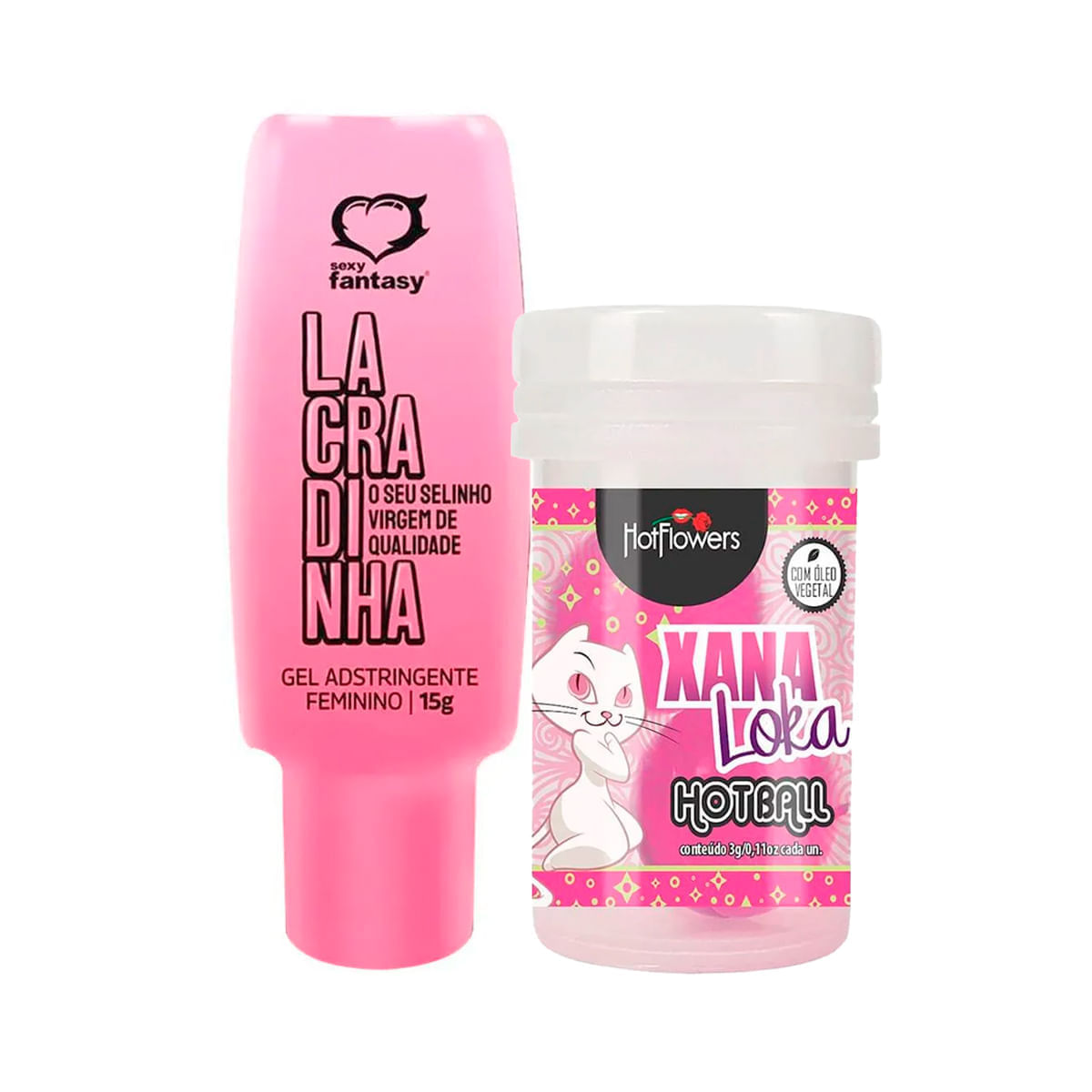 Duplinha com Lacradinha Gel Adstringente Feminino e Hot Ball Xana Loka Esquenta Esfria e Vibra