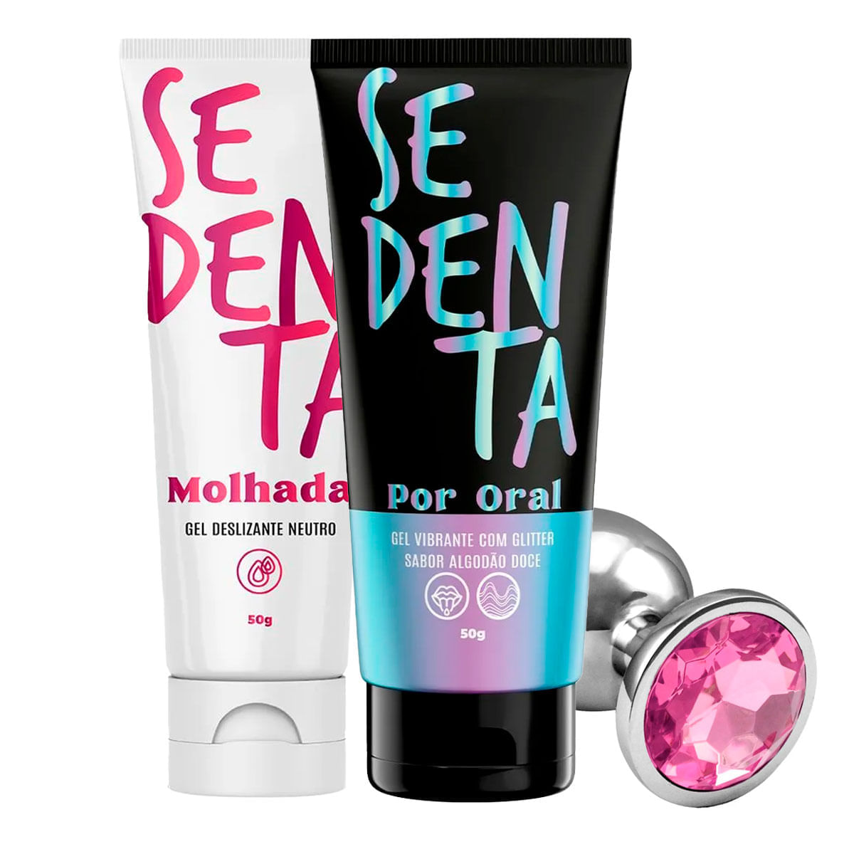 Kit com Sedenta Molhada Sedenta Por Oral e Plug Anal 7x2,8cm