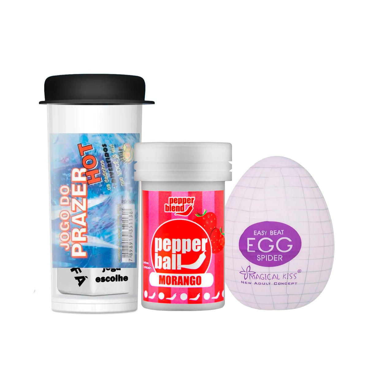 Kit com Jogo do Prazer Hot Pepper Ball Bolinha Explosiva e Egg Spider Masturbador